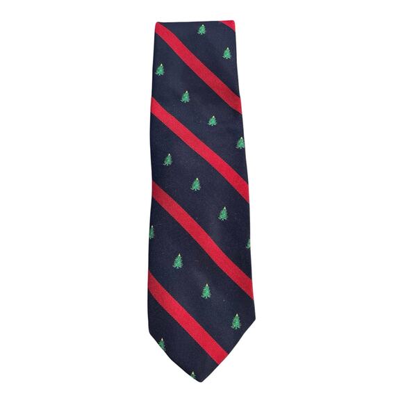 Vintage Cape Cod Neckwear Christmas Silk Tie Blue Red Green Christmas Trees - Picture 1 of 4